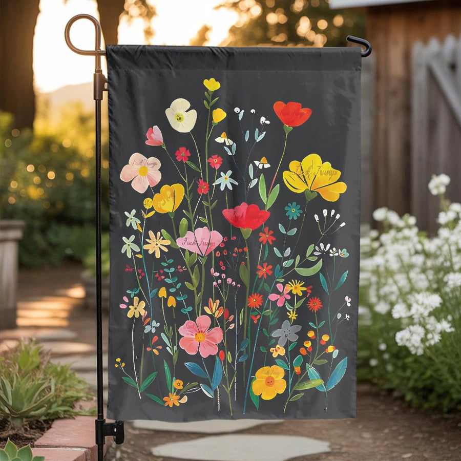 Wildflower Garden Flag | Double-Sided Botanical Art Print | Weather Resistant Polyester | Seasonal Yard & Porch Decor Gift