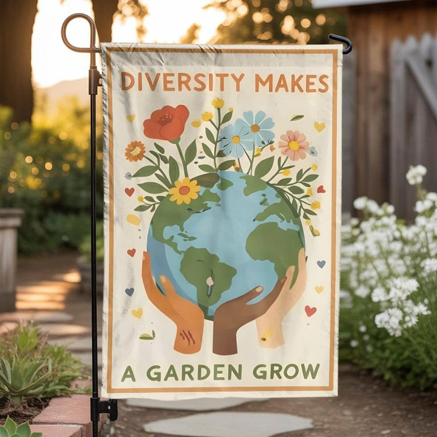 Diversity Garden Flag | Inspirational Makes A Garden Grow Quote | Double Sided Weather Resistant Polyester | Outdoor Home Decor Gift for Gardeners
