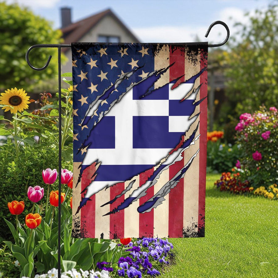 Greek American Garden Flag | Vintage Ripped USA & Greece Design | Weather Resistant Double Sided Polyester | Proud Greek Heritage Gift for Home