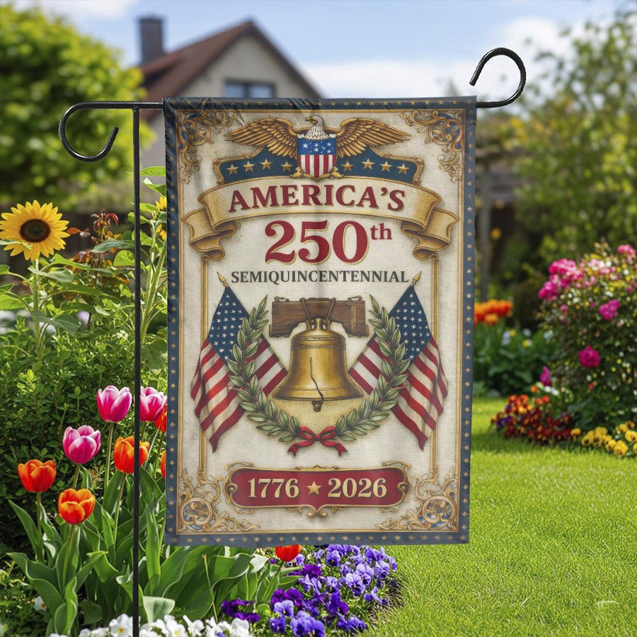 America's 250th Anniversary Garden Flag | Vintage Liberty Bell & Eagle Design | Double Sided Polyester Banner | Commemorative Patriotic Yard Decor Gift