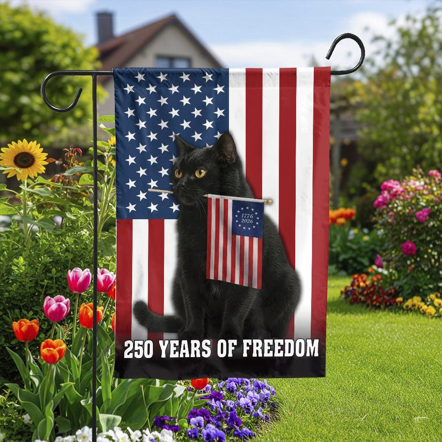 Patriotic Black Cat Garden Flag | America 250th Anniversary 2026 Design | Weather-Resistant Polyester | Outdoor Yard Decor Gift for Cat Lovers