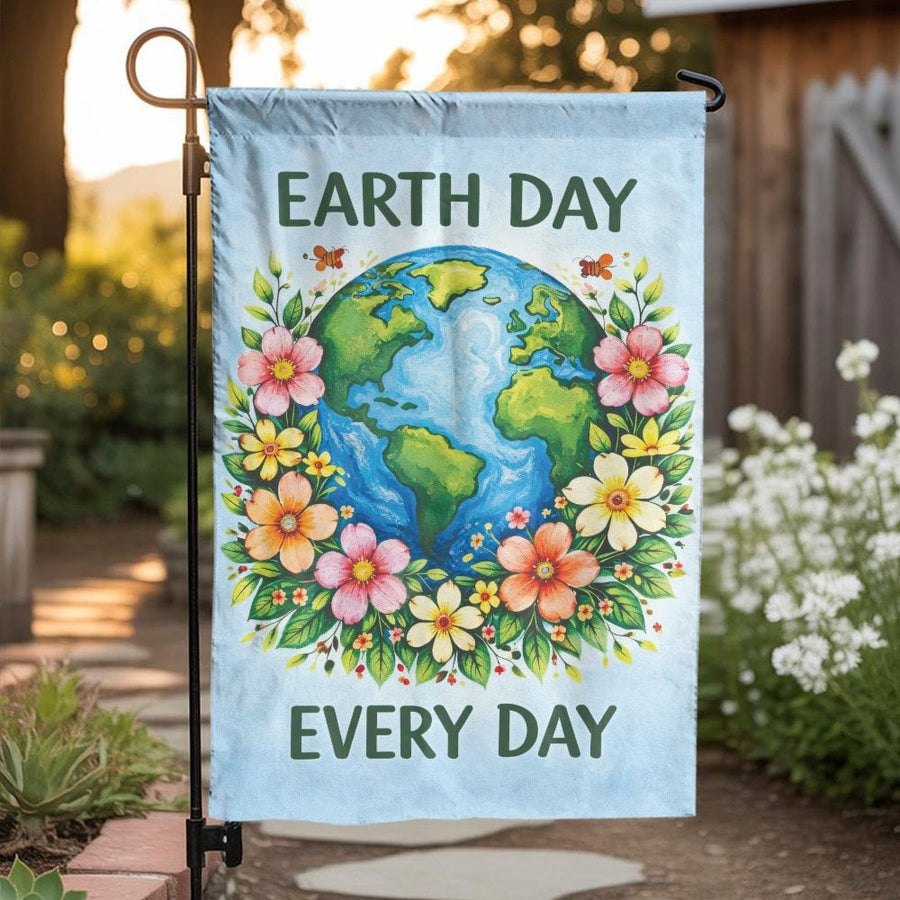 Earth Day Every Day Garden Flag | Floral Planet Illustration | Premium Double Sided Weatherproof Banner | Eco Friendly Yard Art & Gardener Gift