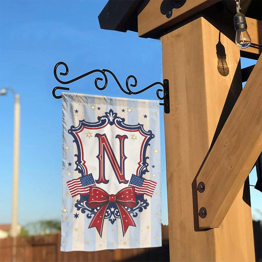 Patriotic Monogram N Garden Flag | Vintage Americana Style with US Flags | Double Sided Polyester | Outdoor Yard & Home Decor Gift