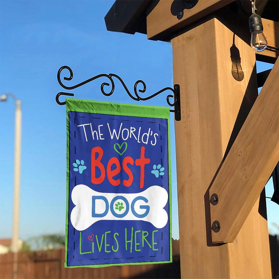 Dog Garden Flag | Worlds Best Dog Lives Here Design | Weather-Resistant Premium Polyester | Pet Owner Outdoor Yard Decor Gift