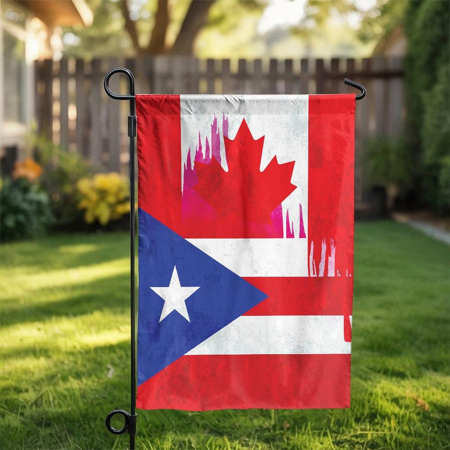 Canadian Puerto Rican Garden Flag | Distressed Heritage Design | Double Sided Polyester Banner | Outdoor Decor Gift for Dual Citizen