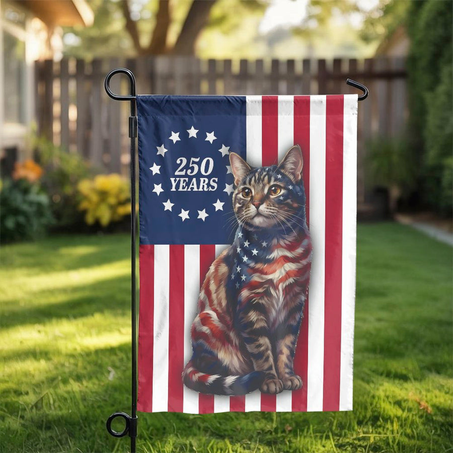 Patriotic Cat Garden Flag | USA 250th Anniversary Design | Double-Sided Polyester | Patriotic Yard Decor Gift for Cat Lover