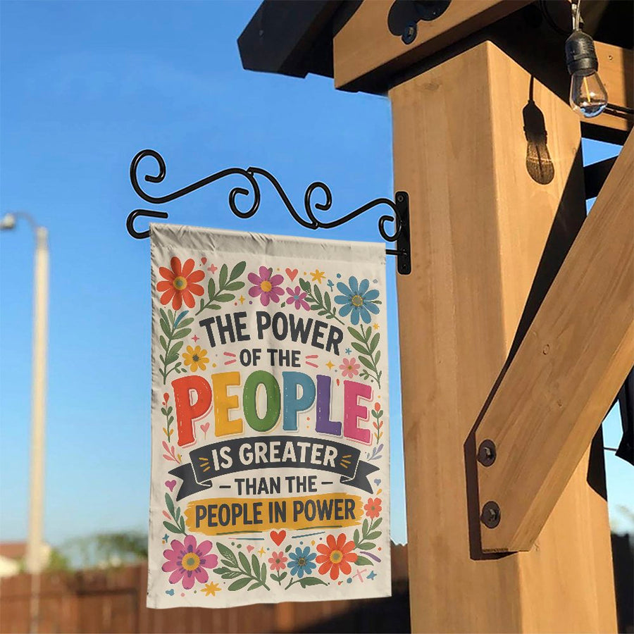 Power of the People Garden Flag | Colorful Floral Political Quote | Double-Sided Weather Resistant Banner | Progressive Yard Decor Gift