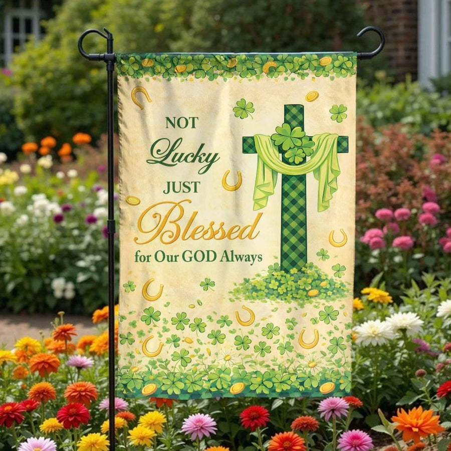 St Patrick's Day Garden Flag | Christian Cross Shamrock Design | Double Sided Polyester | Religious Yard Decor Gift