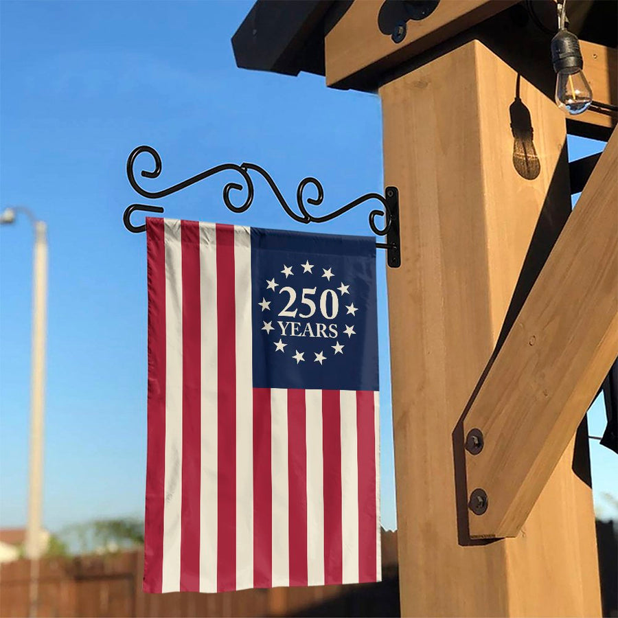 250th Anniversary USA Garden Flag | Commemorative Betsy Ross 13 Star Design | Double Sided Weather Resistant Fabric | Patriotic Home Decor Gift