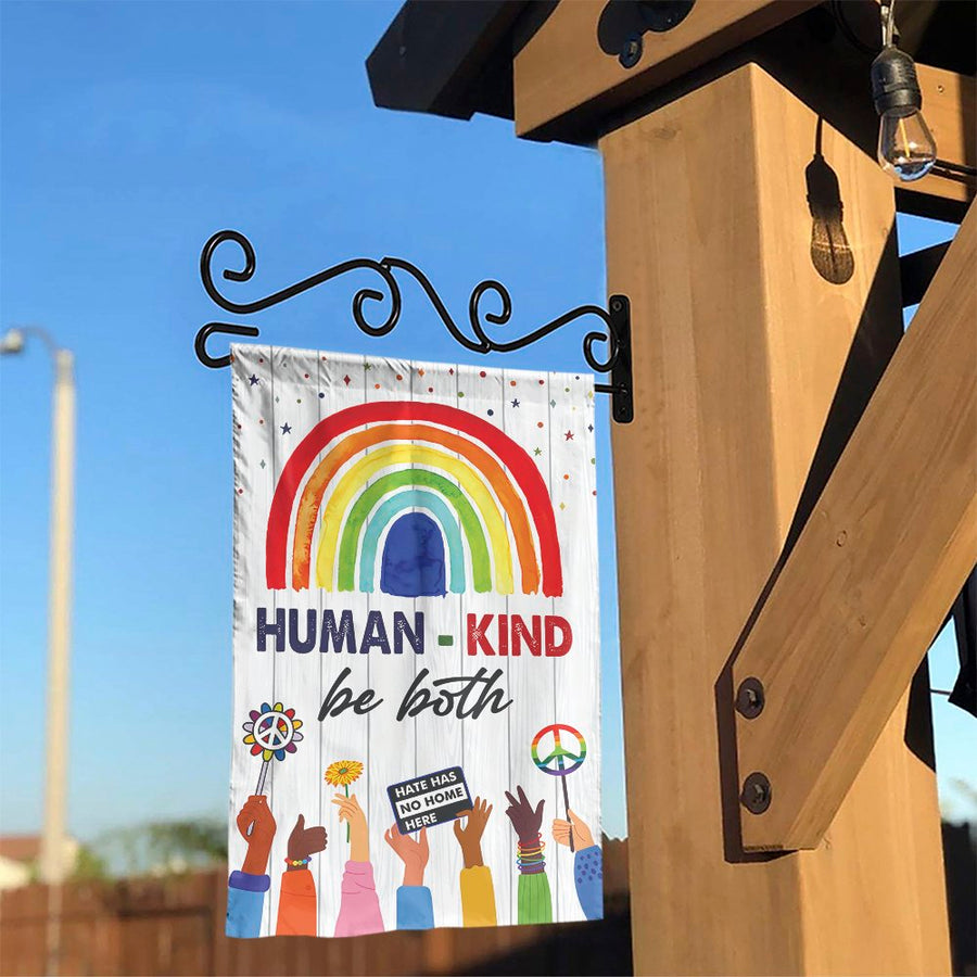 Human Kind Garden Flag | Vibrant Rainbow "Be Both" Quote | Weather-Resistant Polyester | Welcoming Outdoor Pride & Unity Decor Gift