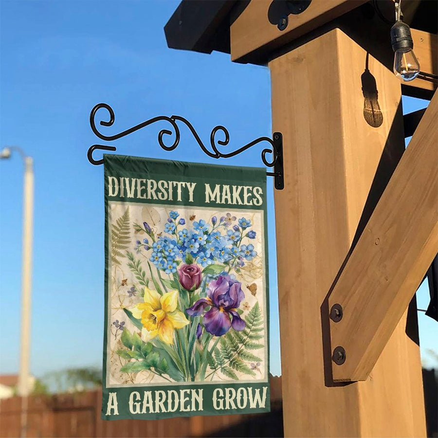 Diversity Makes A Garden Grow Garden Flag | Vintage Botanical Wildflower Art | Double Sided Polyester | Premium Yard Decor for Gardeners