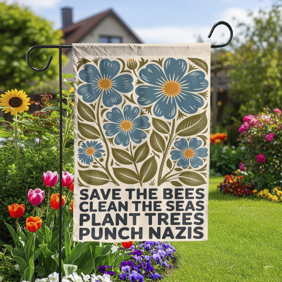Save The Bees Garden Flag | Social Justice & Resist Slogan | Premium Double Sided Polyester | Gift for Environmental Activist & Progressive Yard Decor