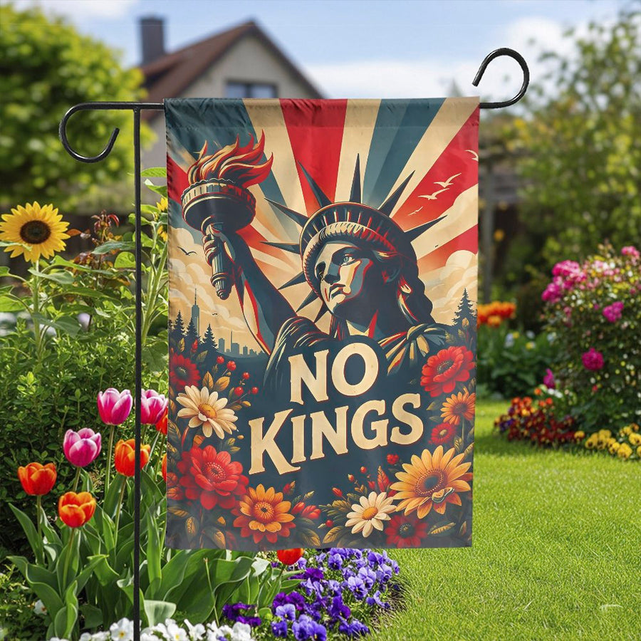 No Kings Patriotic Garden Flag | Statue of Liberty Floral Art | Double Sided Weather Resistant Polyester | American Pride Yard Decor Gift