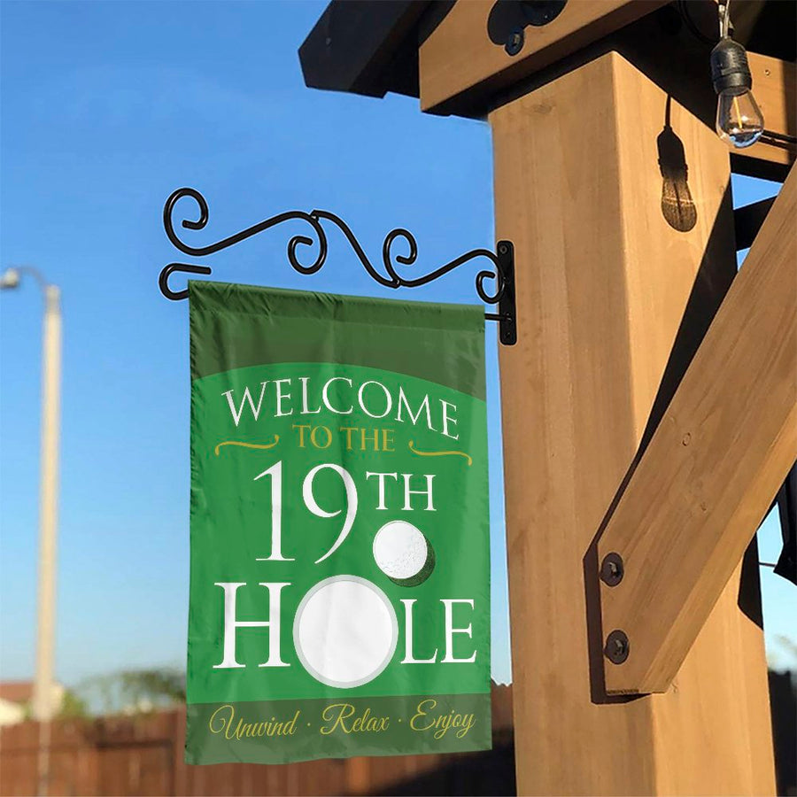 Welcome to the 19th Hole Garden Flag | Double Sided Golf Theme Welcome Sign | Weather Resistant Polyester | Outdoor Decor Gift for Golfer