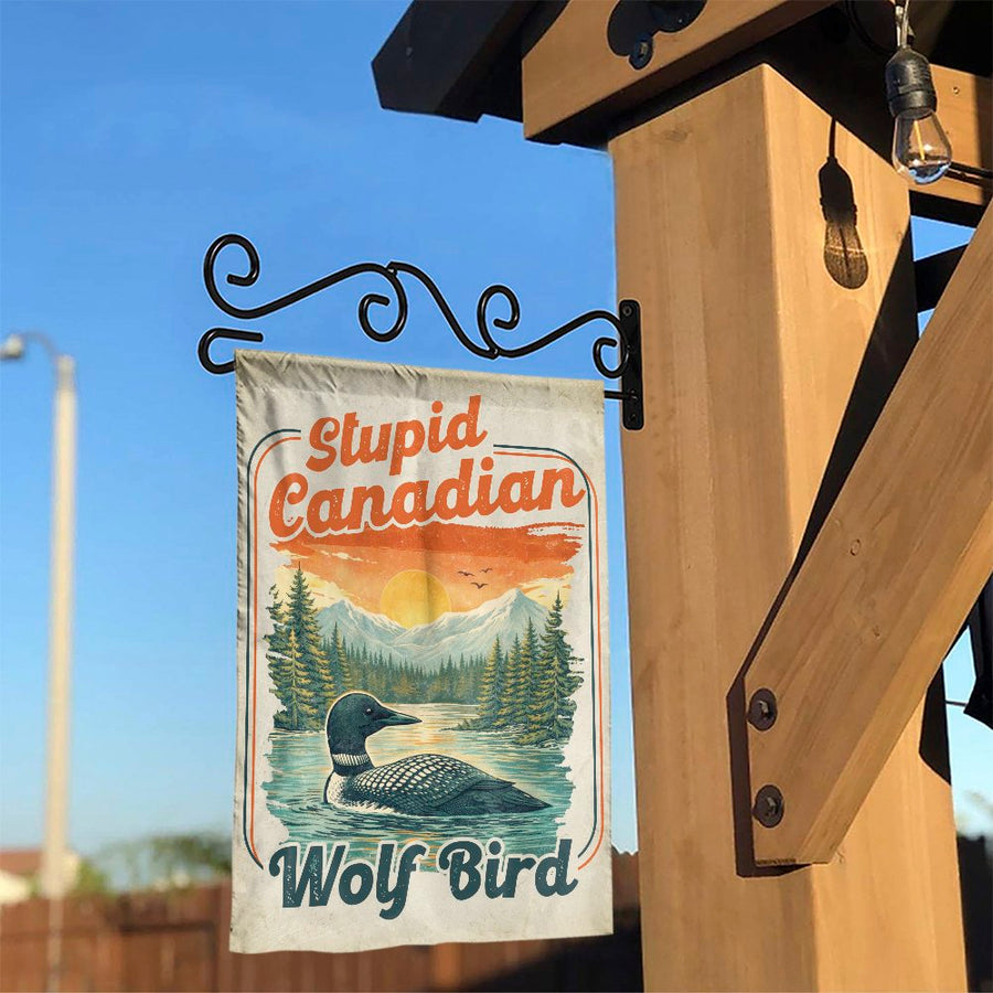 Stupid Canadian Wolf Bird Garden Flag | Retro Canadian Loon Meme | Double Sided Yard Decor | Funny Outdoor Gag Gift for Canadians