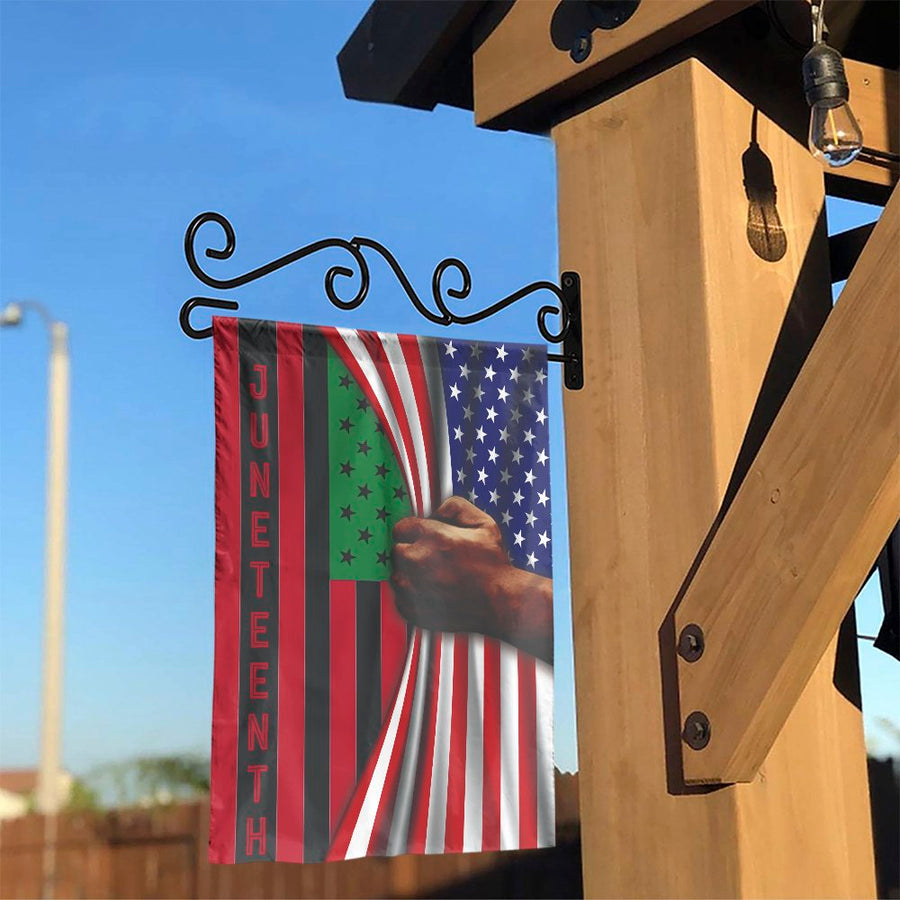 Juneteenth Garden Flag | Hand Revealing Pan-African Flag Design | Double Sided Weather-Resistant Polyester | Outdoor Yard Decor for June 19th Celebration