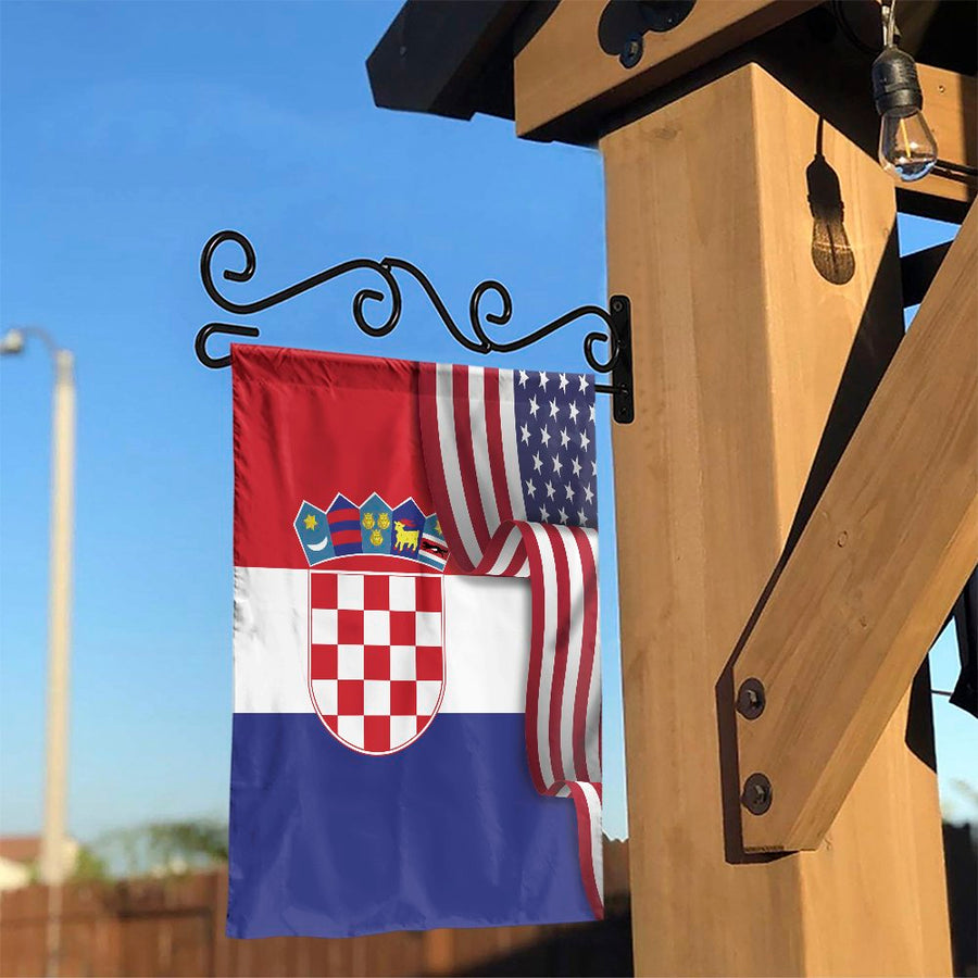 Croatian American Garden Flag | Combined US & Croatia Flag | Weather Resistant Double Sided Banner | Patriotic Outdoor Decor Gift