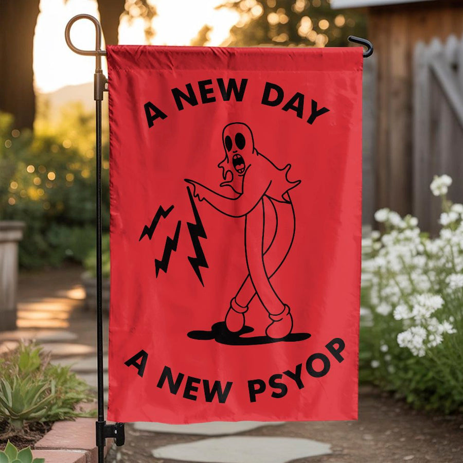 New Day New Psyop Garden Flag | Funny Internet Meme Design | Weather Resistant Double Sided Polyester | Unique Outdoor Yard Decor Gift