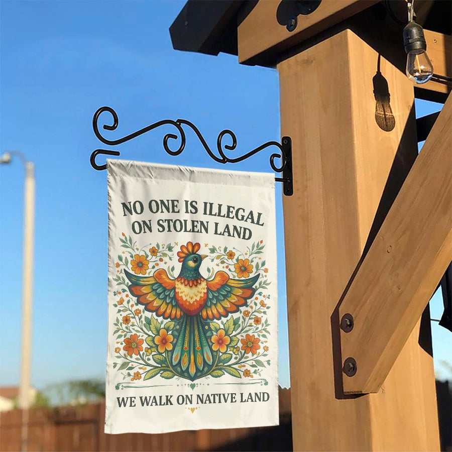 No One Is Illegal Garden Flag | Folk Art Bird & Floral Design | Double Sided Weatherproof | Progressive Yard Decor & Social Justice Gift