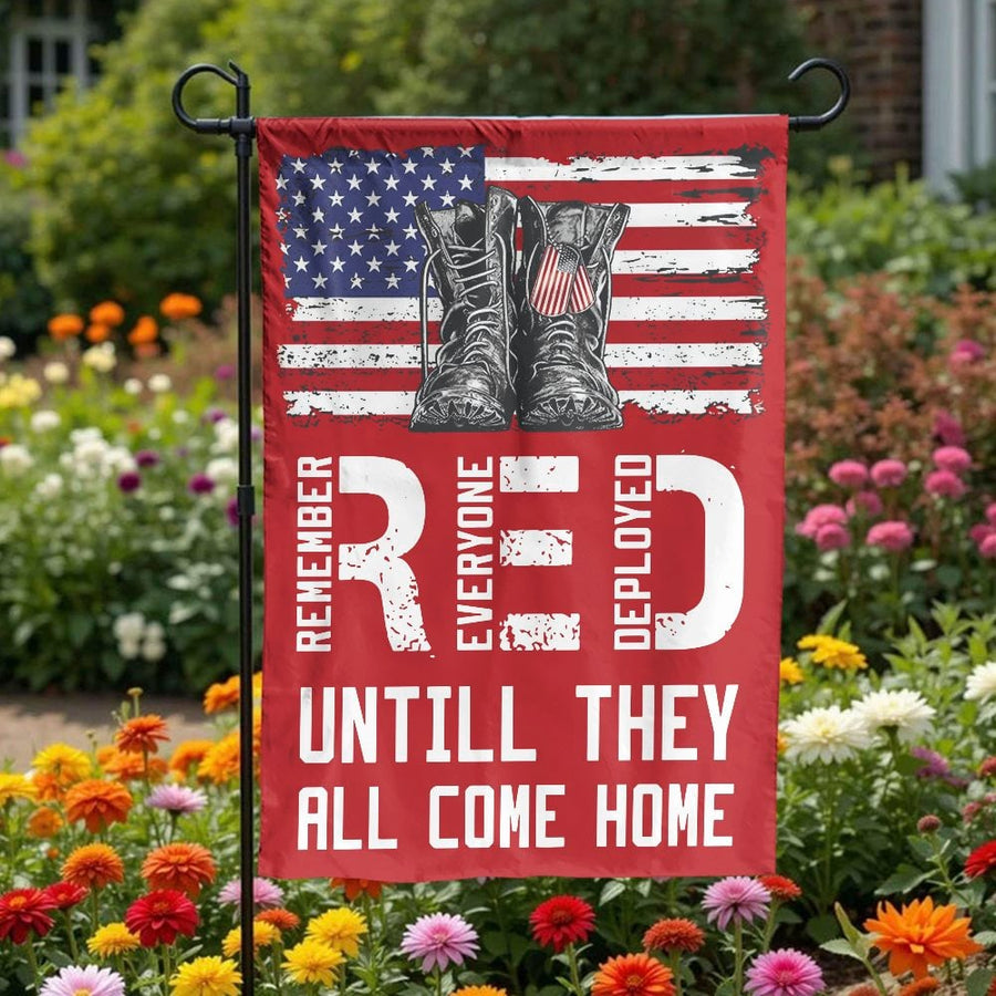 Remember Everyone Deployed Garden Flag | RED Friday US Flag & Boots Design | Double-Sided Polyester | Patriotic Support Our Troops Gift for Military Families