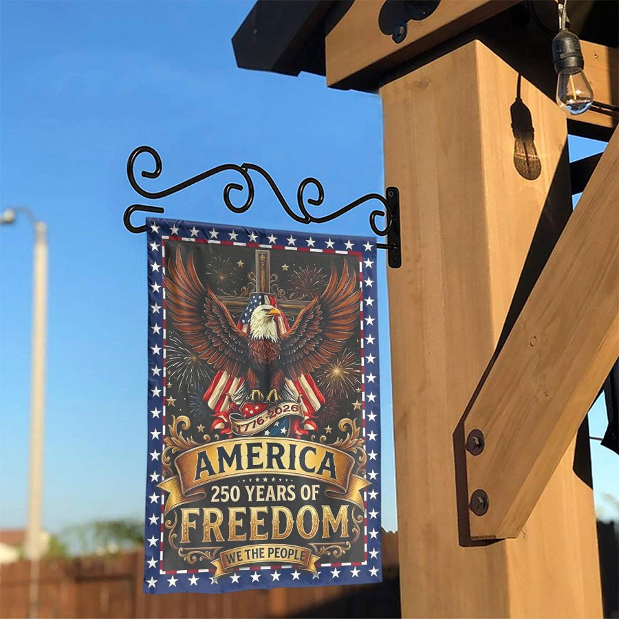 USA 250th Anniversary Garden Flag | Patriotic Eagle & Cross Design | Double Sided Weatherproof Yard Decor | 2026 Semiquincentennial Collector's Gift