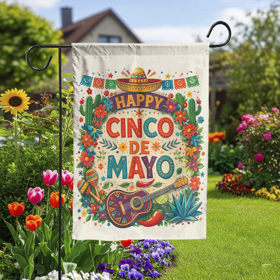 Cinco De Mayo Garden Flag | Vibrant Fiesta Yard Decor | Fade-Resistant Outdoor Banner | Seasonal Holiday Party Decoration