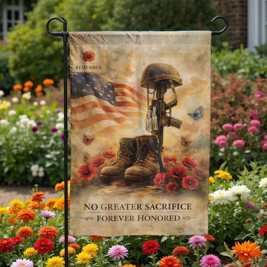 Memorial Day Garden Flag | Fallen Soldier Tribute with American Flag | Weather-Resistant Double Sided Polyester | Patriotic Yard Decor Gift