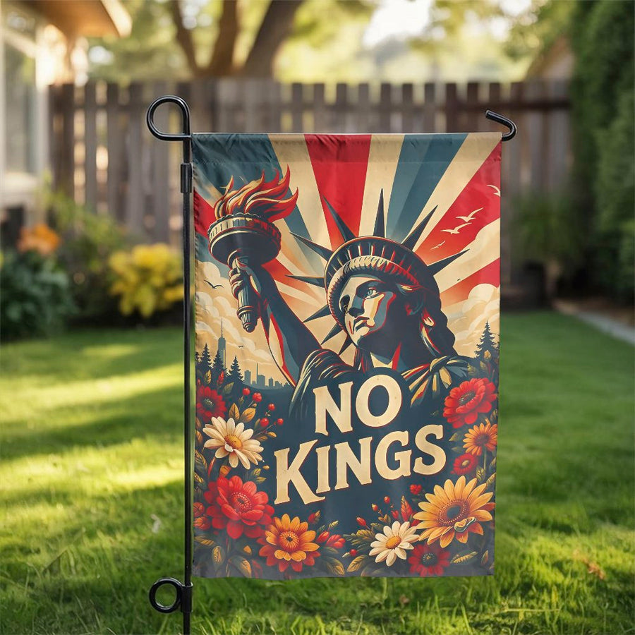 No Kings Patriotic Garden Flag | Statue of Liberty Floral Art | Double Sided Weather Resistant Polyester | American Pride Yard Decor Gift