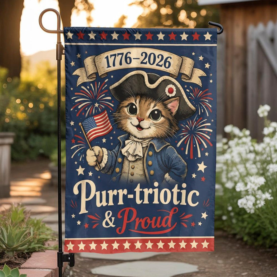 Patriotic Cat Garden Flag | USA 250th Anniversary Purr-triotic Design | Weather Resistant Yard Banner | Funny 4th of July Gift for Cat Lovers