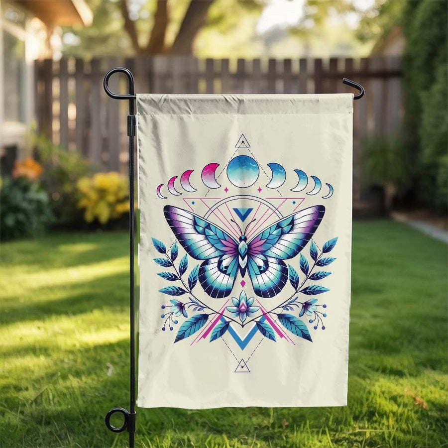 Transgender Pride Garden Flag | Mystical Moon Phase Butterfly Art | Weather-Resistant Polyester | LGBTQ Ally Gift Yard Decor