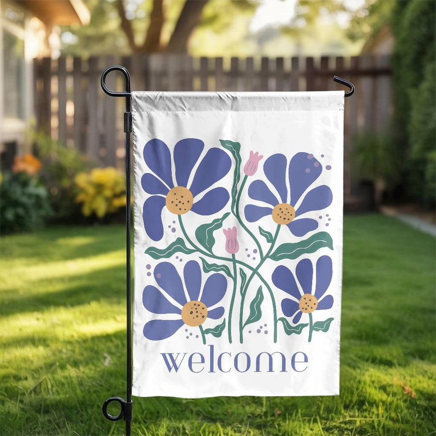 Welcome Garden Flag | Modern Retro Floral Design | Double Sided Polyester Fabric | Seasonal Yard Decor & Housewarming Gift
