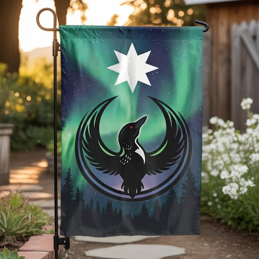 Northern Lights Loon Garden Flag | Celestial Bird with Aurora Borealis | Double-Sided Weatherproof Art | Outdoor Yard Decor Gift for Nature Lovers