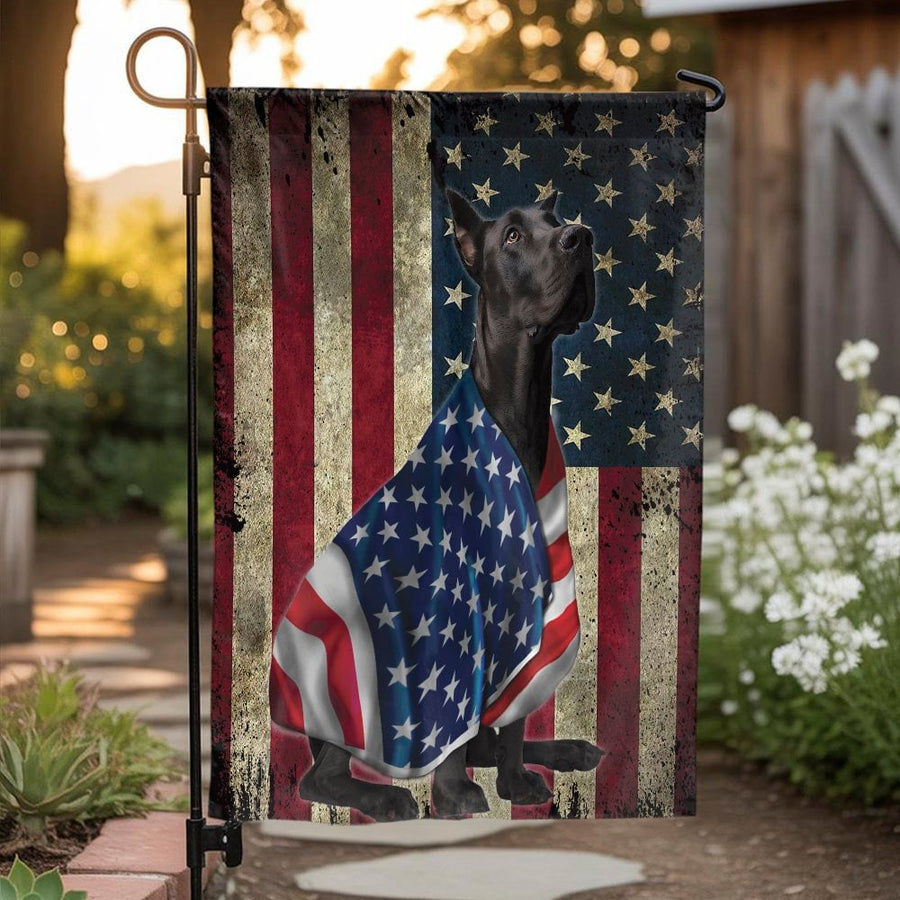 Patriotic Great Dane Garden Flag | Vintage American Flag Dog Art | Weather-Resistant Double Sided Print | Premium Yard Decor Gift for Dog Owners