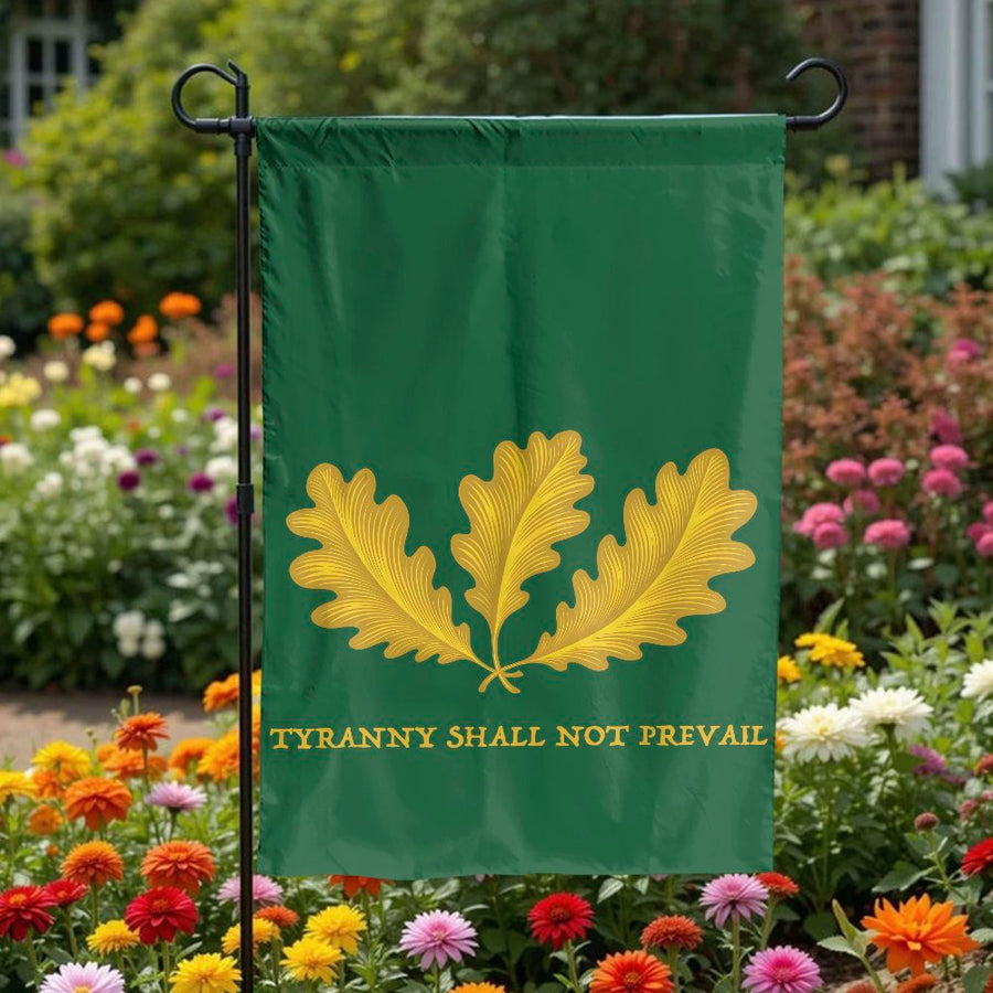 Tyranny Shall Not Prevail Garden Flag | Golden Oak Leaves Design | Premium Weather-Resistant Polyester | Patriotic Yard Decor Gift