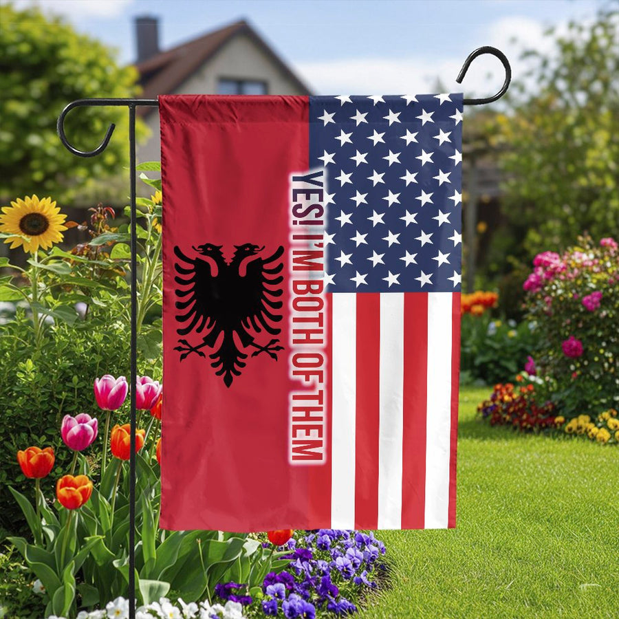 Albanian American Garden Flag | Split USA & Albania Heritage Design | Double Sided Polyester | Patriotic Gift for Albanian Americans