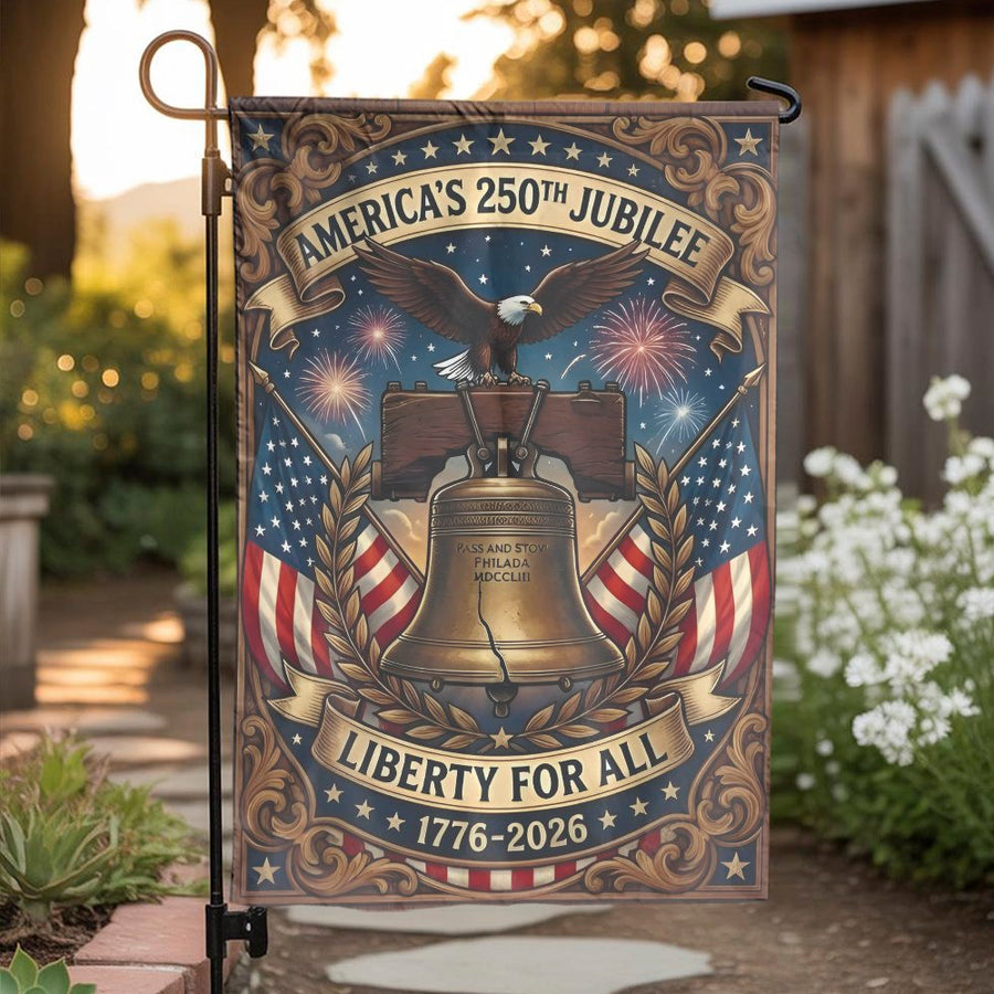America 250th Anniversary Garden Flag | Vintage Liberty Bell & Eagle Design | Weather-Resistant Polyester | Commemorative Patriotic Yard Decor Gift