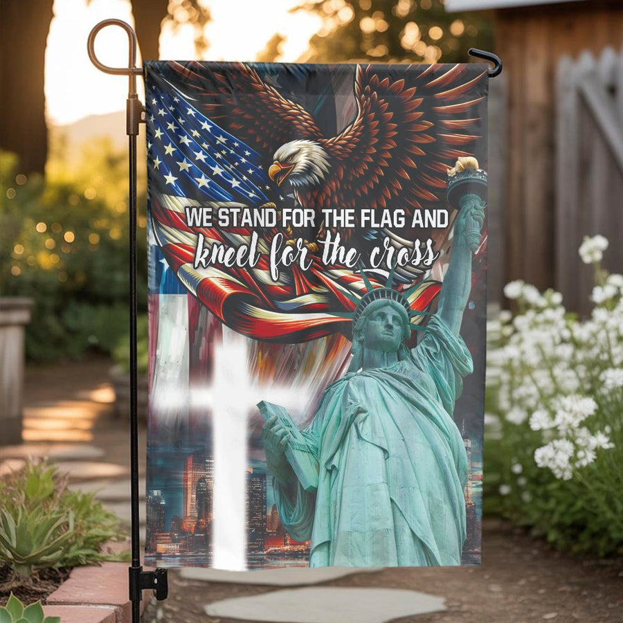 Patriotic Eagle Garden Flag | We Stand for the Flag Kneel for the Cross | Premium Double Sided | Christian American Home Decor Gift