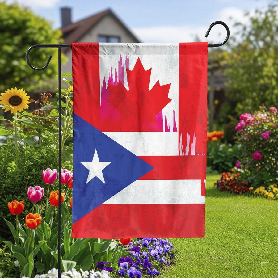 Canadian Puerto Rican Garden Flag | Distressed Heritage Design | Double Sided Polyester Banner | Outdoor Decor Gift for Dual Citizen