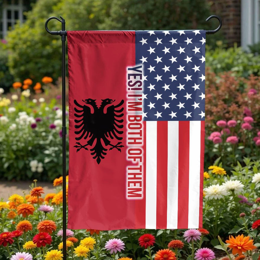 Albanian American Garden Flag | Split USA & Albania Heritage Design | Double Sided Polyester | Patriotic Gift for Albanian Americans