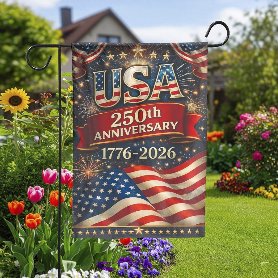 USA 250th Anniversary Garden Flag | 1776-2026 Commemorative Design | Double Sided Weather Resistant Fabric | Collector's Patriotic Yard Decor