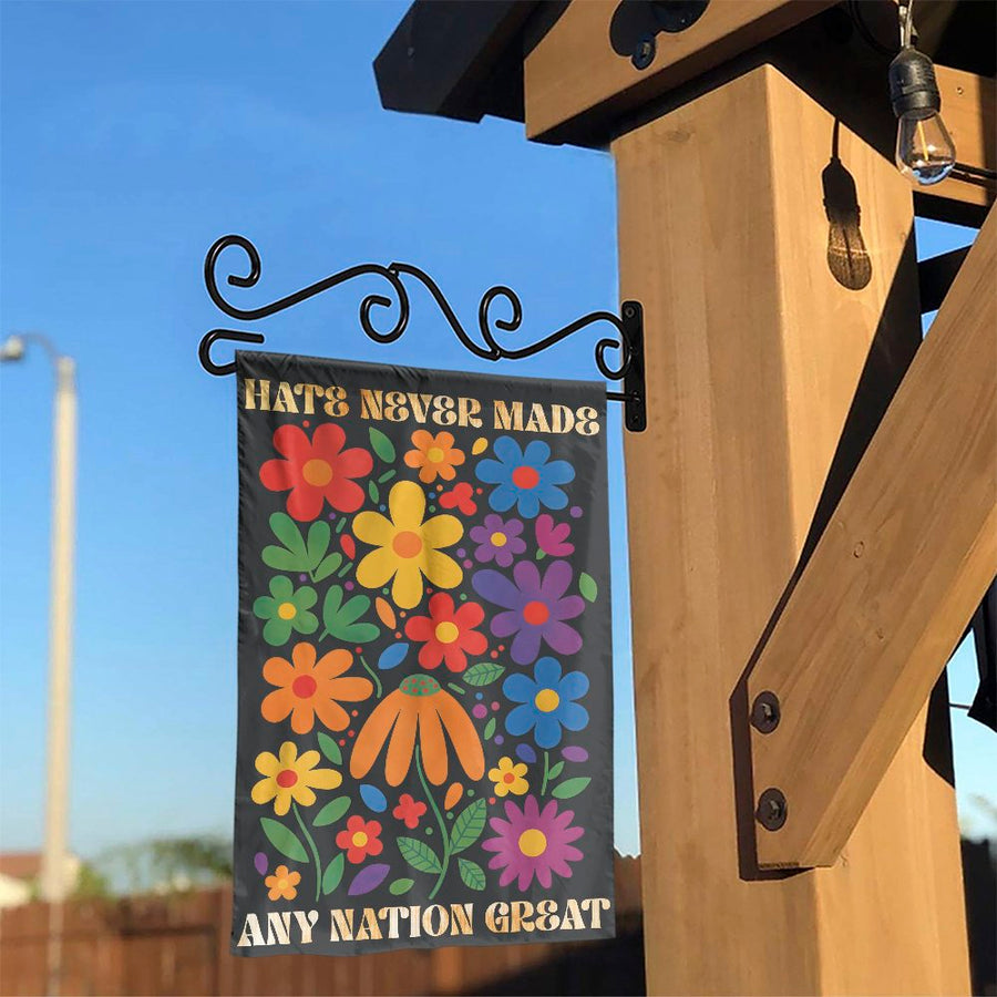 Anti Hate Garden Flag | Hate Never Made Any Nation Great Groovy Floral Print | Double Sided Premium Polyester | Progressive Yard Decor Gift