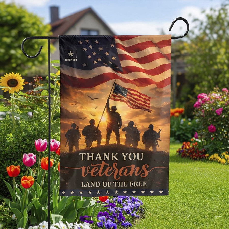 Thank You Veterans Garden Flag | American Flag Soldier Silhouette | Double Sided Weather-Resistant Polyester | Patriotic Yard Decor Gift for Military Families