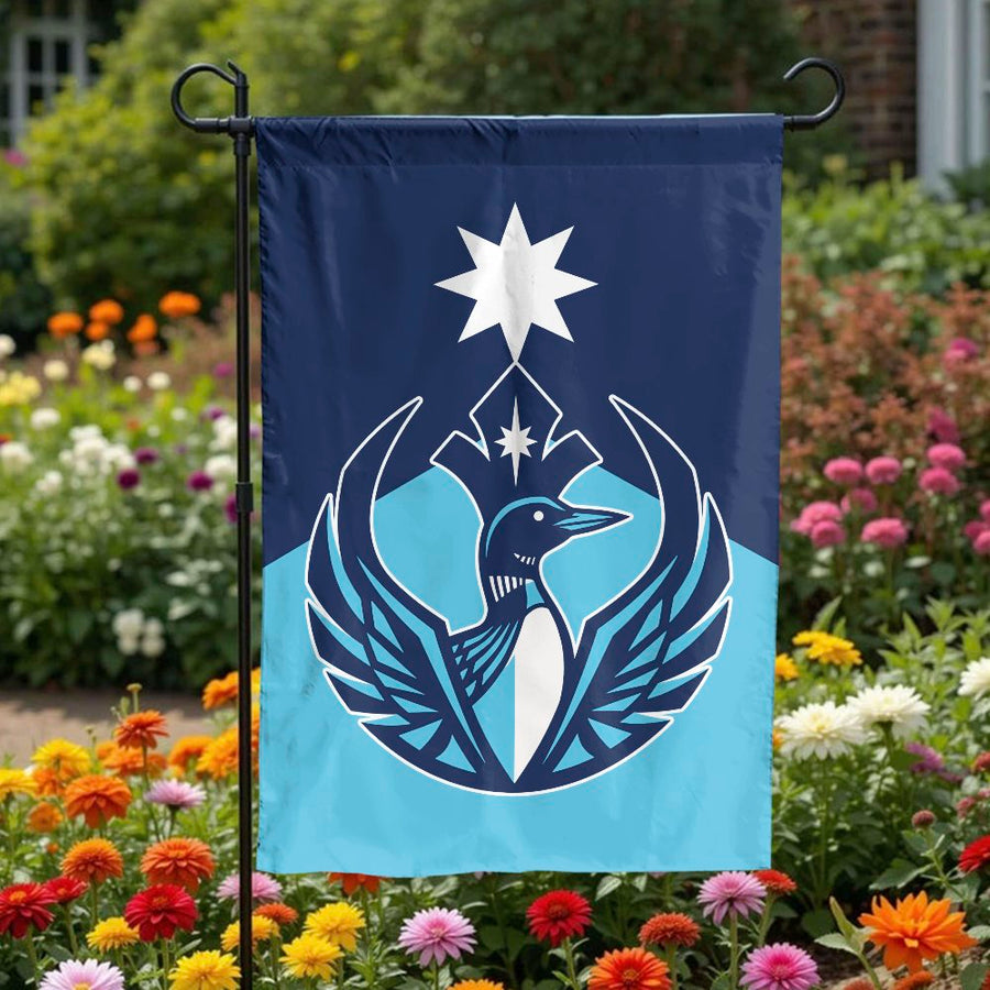 Loon Bird Garden Flag | Stylized Loon & Star Emblem Design | Double-Sided Premium Fabric | Outdoor Yard Decor Gift