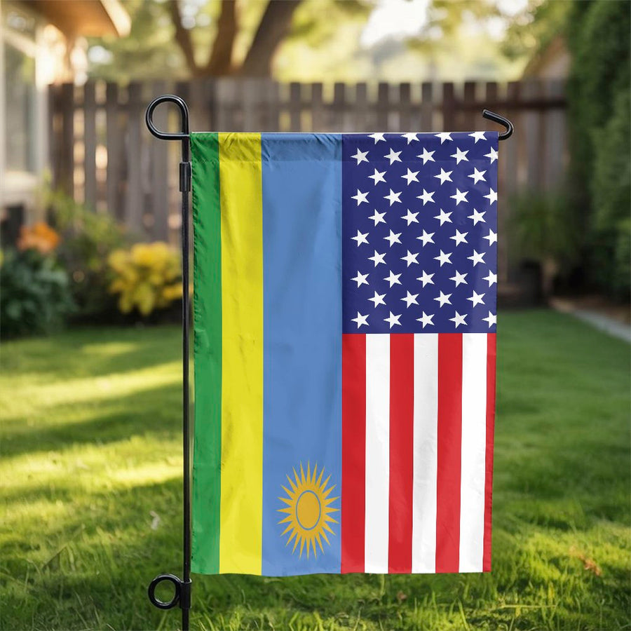 Rwandan American Flag Garden Flag | Double Sided USA Rwanda Heritage Design | Weather-Resistant Polyester | Outdoor Yard Decor Gift for Rwandan American Families