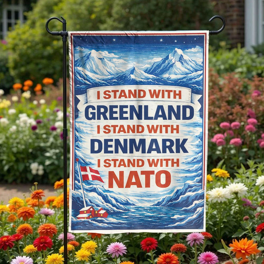 I Stand With Greenland Garden Flag | Denmark & NATO Support Banner | Premium Double Sided Polyester | Patriotic Outdoor Yard Decor Gift
