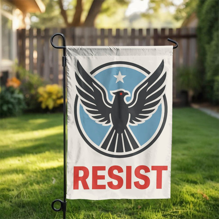 Political Resist Garden Flag | Black Eagle Emblem Graphic | Premium Weather Resistant Polyester | Activist Yard Decor and Protest Sign Gift