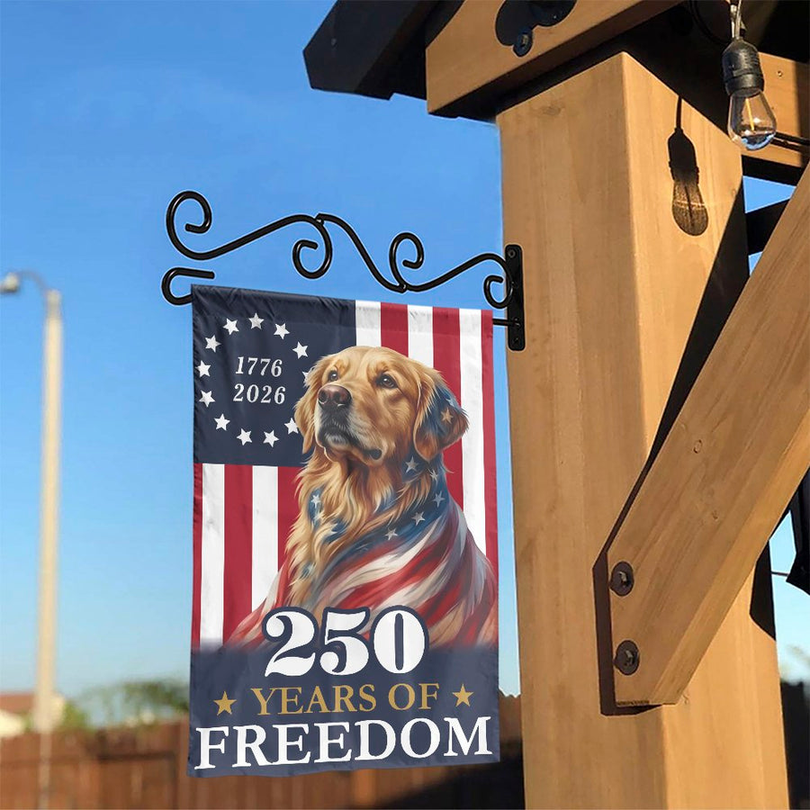 Patriotic 250th Anniversary Garden Flag | Golden Retriever USA Flag 1776-2026 | Double Sided Premium Fabric | Commemorative Outdoor Yard Decor Gift