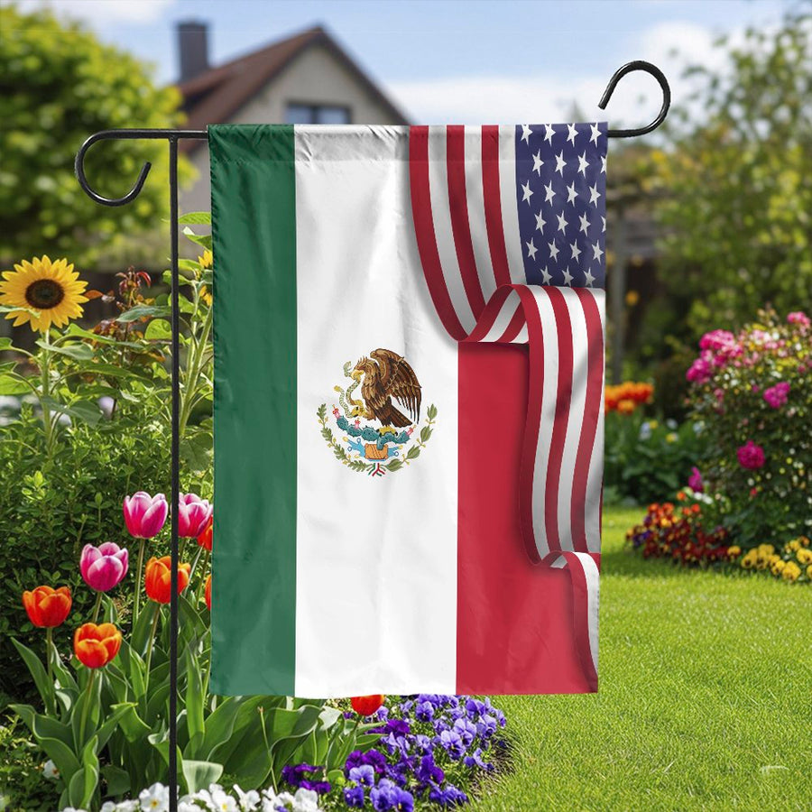 Mexican American Garden Flag | Combined USA Mexico Heritage Design | Weather Resistant Outdoor Decor | Premium Patriotic Gift for Bicultural Families