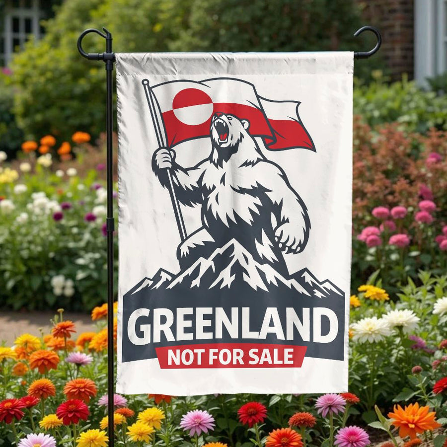 Greenland Not For Sale Garden Flag | Polar Bear with Greenlandic Flag | Premium Double-Sided Fabric | Patriotic Outdoor Decor Gift
