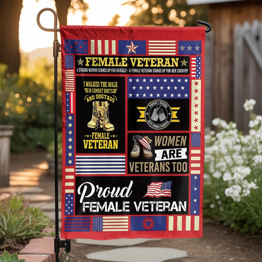 Proud Female Veteran Garden Flag | Patriotic Double-Sided Print | Fade-Resistant Outdoor Banner | Premium Gift for US Military Service Woman